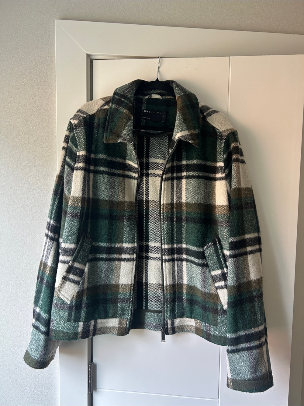 Modern Plaid Wool-Blend Jacket - Green White by ASOS